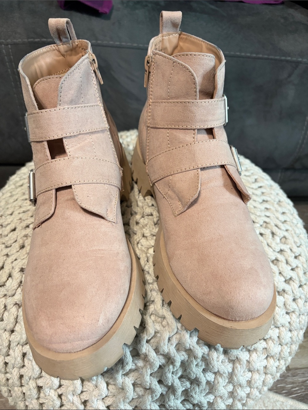 Journee Collection Taupe Double-Buckle Ankle Booties - Picture 4 of 5